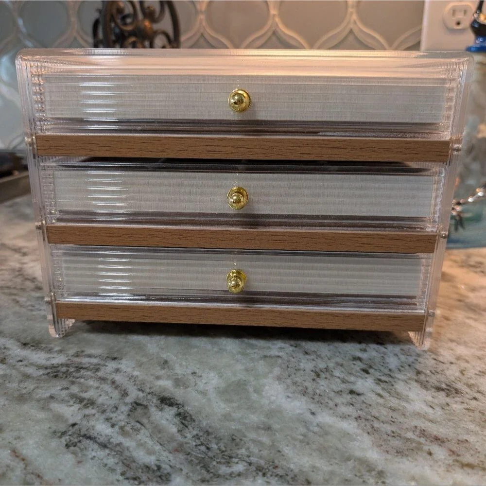 NIB Acrylic Jewelry /Organizer with Wood And Gold Accents